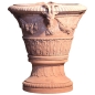 Preview: Verzierte Impruneta Terracotta-Vase mit Wappen und Widderköpfen – handgefertigt in der Toskana, frostsicher bis -30°C