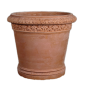 Preview: Großer und massiver Blumentopf aus Impruneta Terracotta – schlichte Eleganz mit floraler Reliefborte
