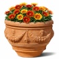 Preview: Reich verzierter, runder Impruneta Terracotta Topf mit floralen Ornamenten – handgefertigt und frostfest