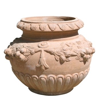 Preview: Bauchiger Terracottatopf aus Impruneta – handgefertigt, frostfest und kunstvoll verziert