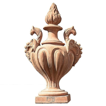 Reich ornamentierter Terracottapokal mit Drachenköpfen aus Impruneta - Vaso alzata con draghi