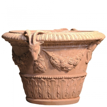 Blumentopf Terracotta mit Widderkopf - Vaso Con Stemma E Carpe