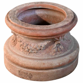 Basis aus Impruneta Terracotta mit Ranken und Masken – handgearbeitet und frostsicher