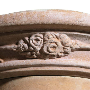 Preview: Runde Impruneta Terracottasäule mit verziertem Kapitell – frostsicher und handgefertigt