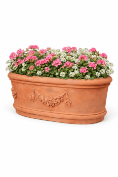Preview: Große ovale Terracottawanne aus Impruneta – kunstvolle Eleganz für Garten und Terrasse