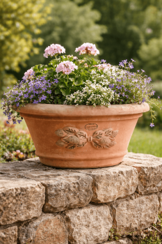 Preview: Edel dekorierter, ovaler Terracottatopf aus Impruneta- Tinozza Fiocco Agrumi