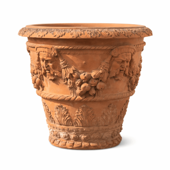 Reich verzierter konischer Impruneta Terracotta Topf – kunstvolle Handarbeit, frostsicher bis -30°C