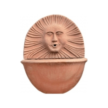 Wunderschönes Terracotta Wandbecken mit Sonnenmotiv