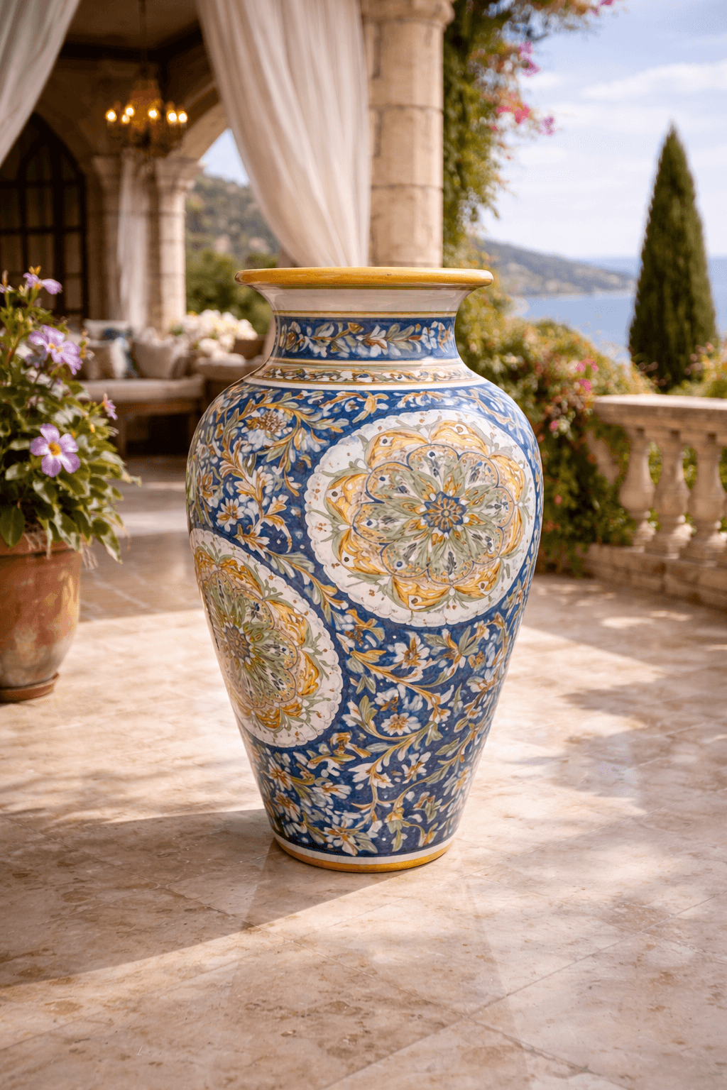 Riesige Bodenvase aus Deruta – Italienische Majolika in Blau, 90 cm