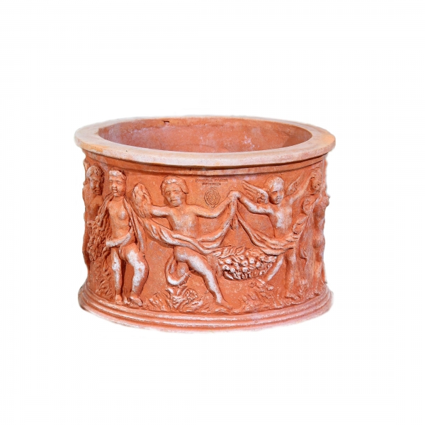 Klassischer Terracotta Cilinder mit Engeln - Cilindro con putti