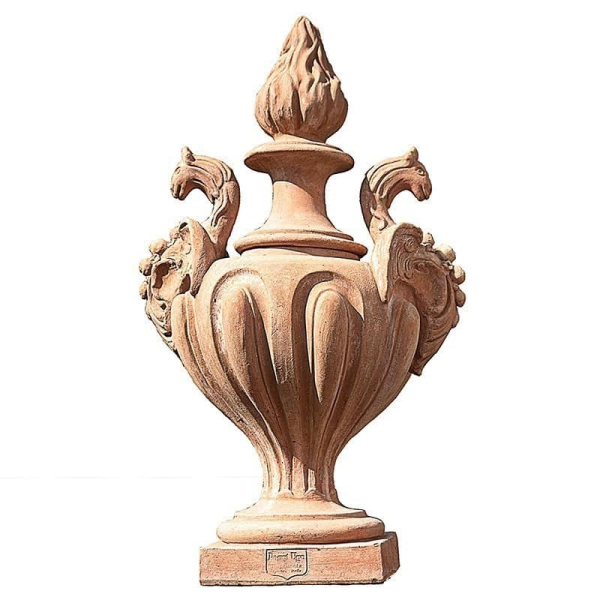 Reich ornamentierter Terracottapokal mit Drachenköpfen aus Impruneta - Vaso alzata con draghi