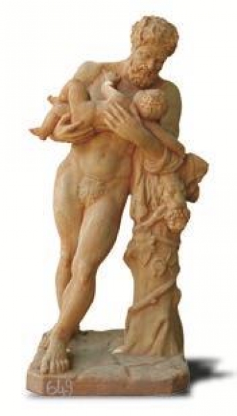 Gartenstatue Terracotta - Silenus und Bacchus
