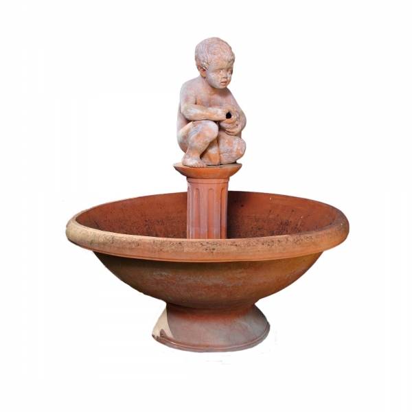 Brunnen mit Putte und Krug Terracotta