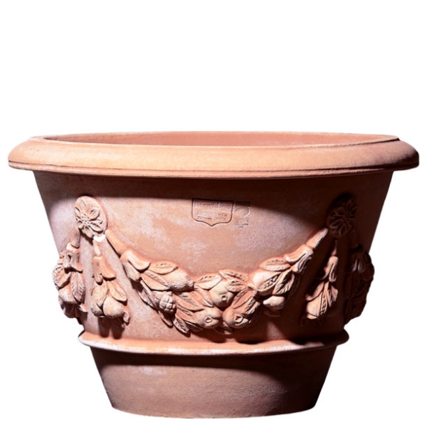 Conca mit durchgehender Girlande – klassische Terracottavase aus Impruneta