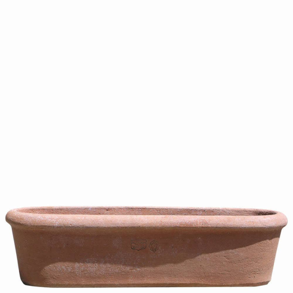 Schmaler Terracotta Blumenkasten aus Impruneta für Balkon und Fensterbank