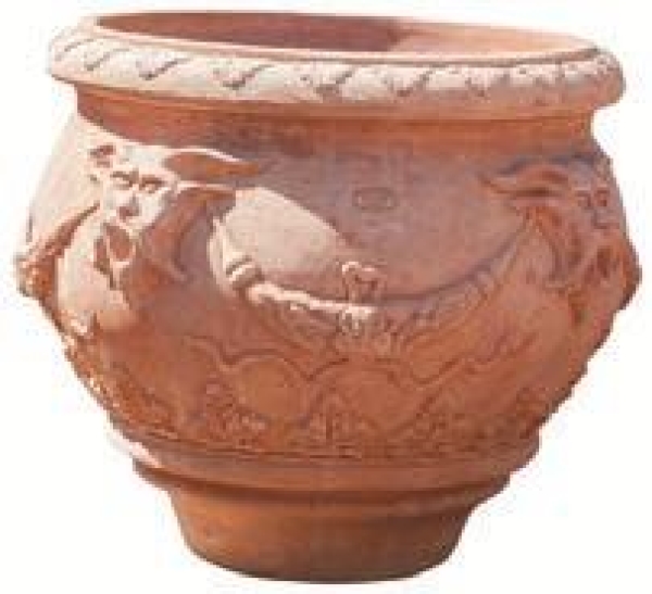Terracotta Vase mit Masken