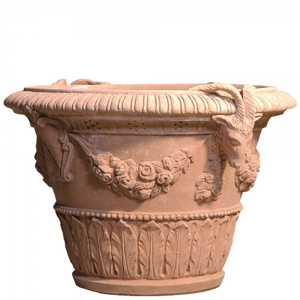 Blumentopf Terracotta mit Widderkopf - Vaso Con Stemma E Carpe