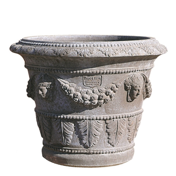 Verzierte Terracotta Vase grau