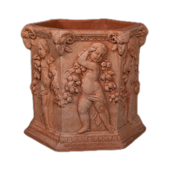 Terracotta Vase mit Engel