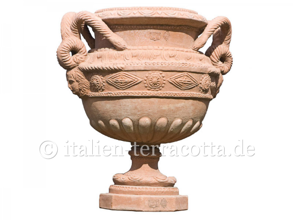 Reich verzierter großer Impruneta Pokal - Alzata Con Manici A Serpe