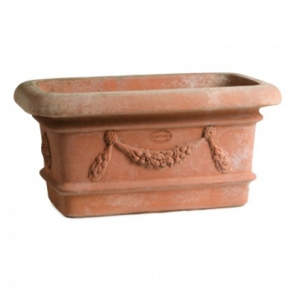 Impruneta Pflanzkübel mit Ranke - Terracotta Tinozza Rettangolare Festonata