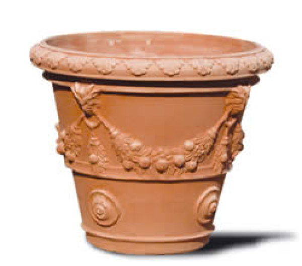 VASO ORNATO 294 – reich verzierter Terracottatopf aus Impruneta mit klassischer Ornamentik
