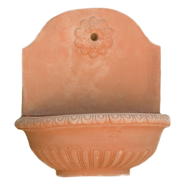 Wunderschönes kannelliertes Terracotta Wandbecken mit floralen Ornamenten