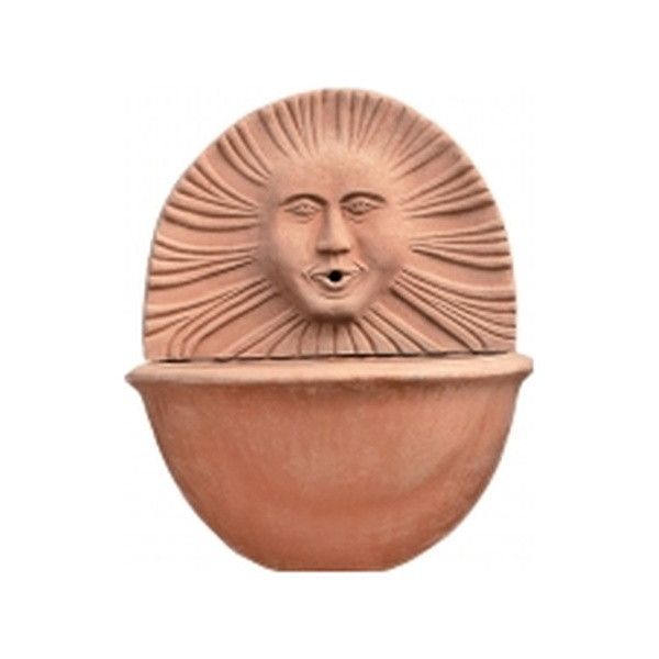 Wunderschönes Terracotta Wandbecken mit Sonnenmotiv