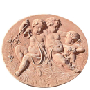 Impruneta Terracotta Relief – Drei Putten mit Weinreben und Kantharos